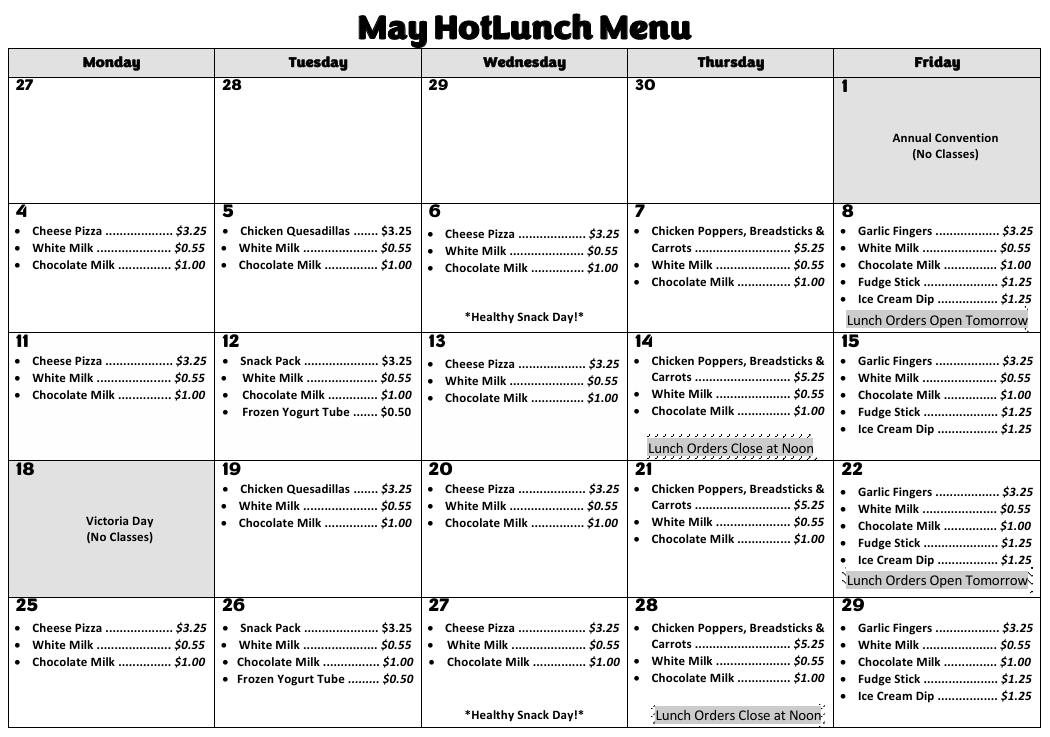May HotLunch Menu
